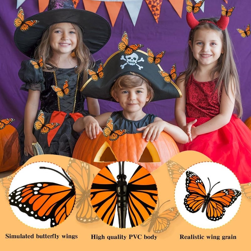 Liwidon Monarch Butterfly Decorations, 24 PCS Monarch Butterfly Wall Decor 3D Orange Fake Butterflies for Crafts Day of The Dead Halloween Party Supplies Autumn Wedding Home Wall Table Bedroom Decorations - Image 4